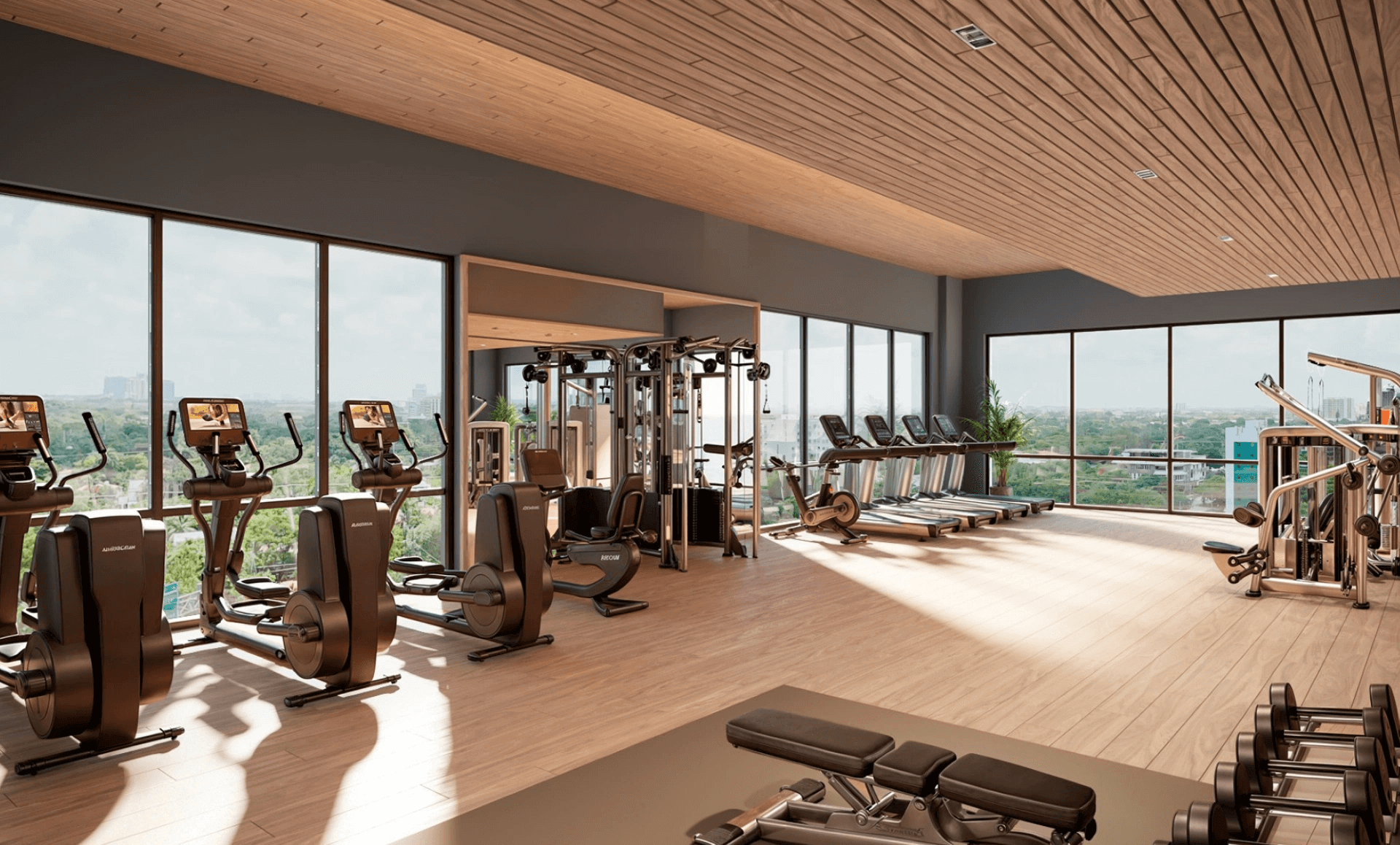 Fitness center con vistas panorámicas