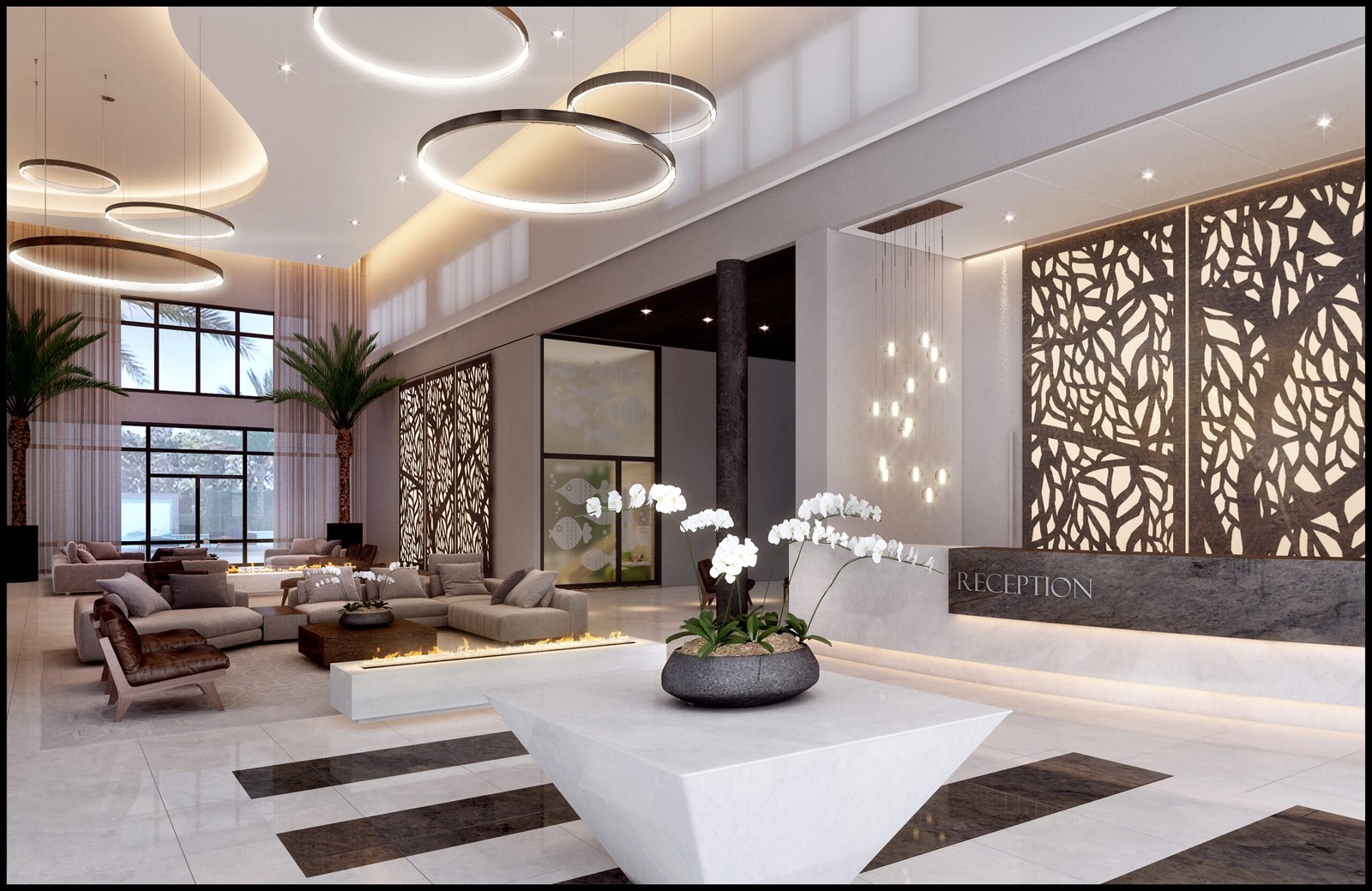 Lobby del clubhouse con concierge